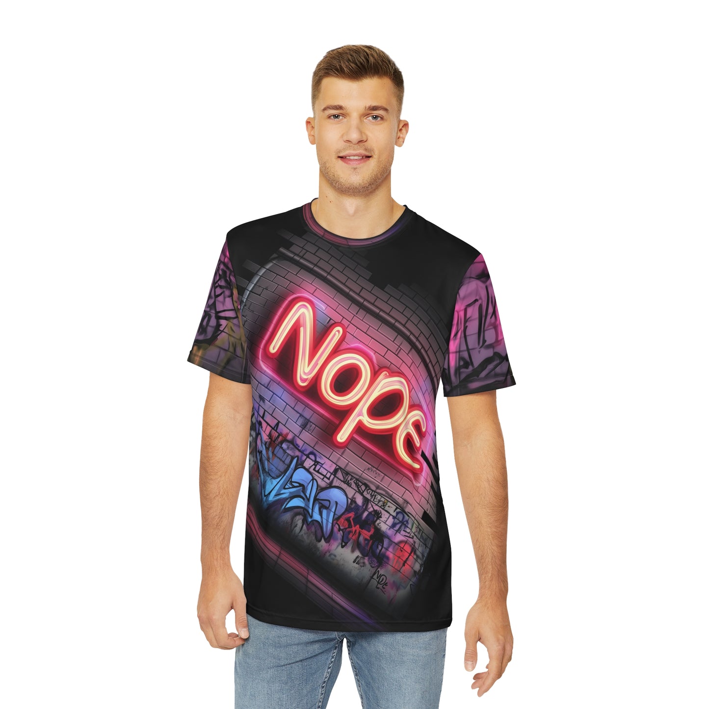 Men's Polyester Tee - Street Art 'Nope' Graphic Shirt for Casual Wear
