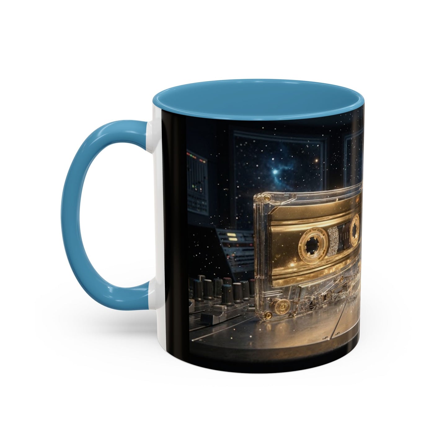 Golden Cassette Galaxy Mug – Retro Music Studio Coffee Cup (11oz)