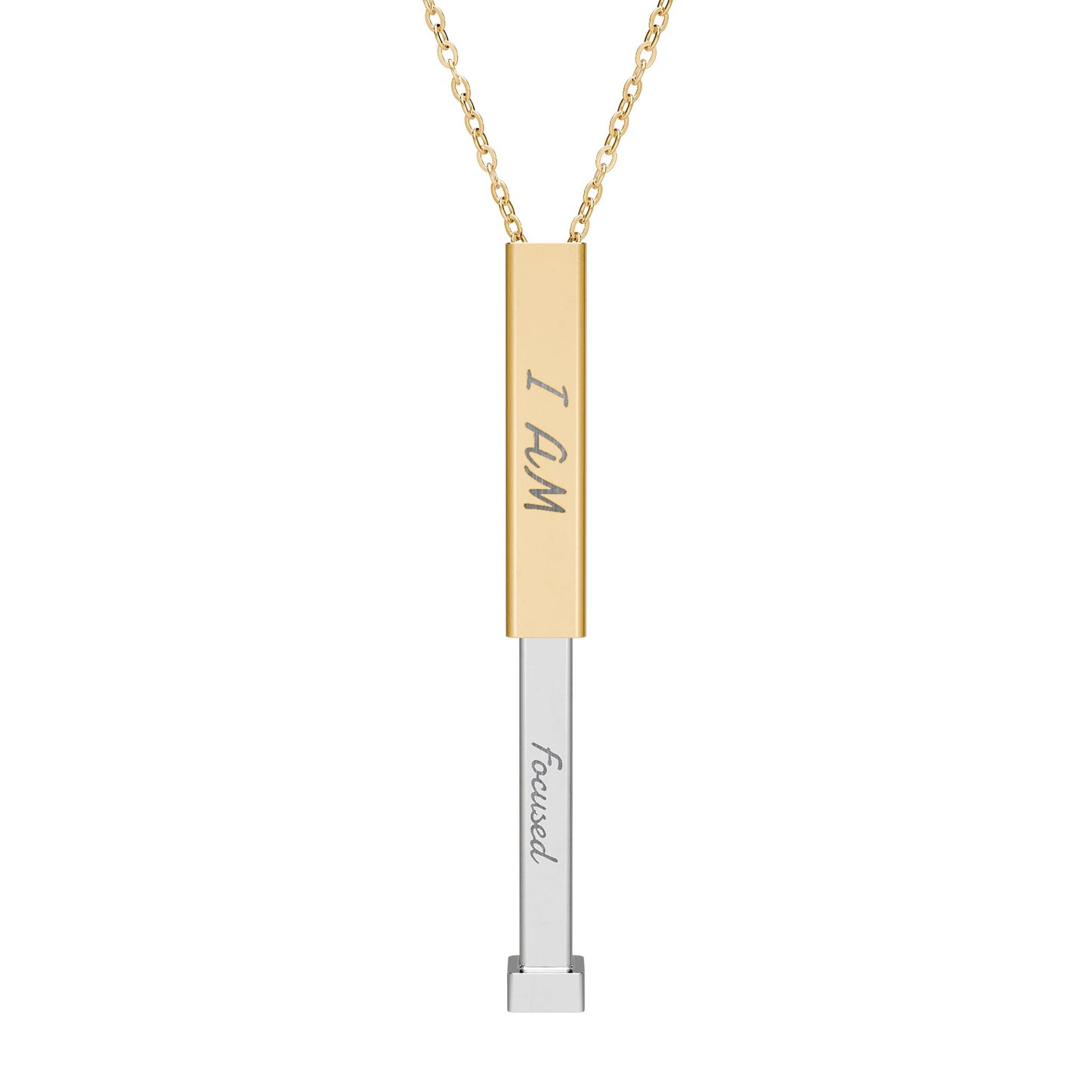 I AM Focused Hidden Message Necklace – Sliding Bar Pendant with Secret Engraving