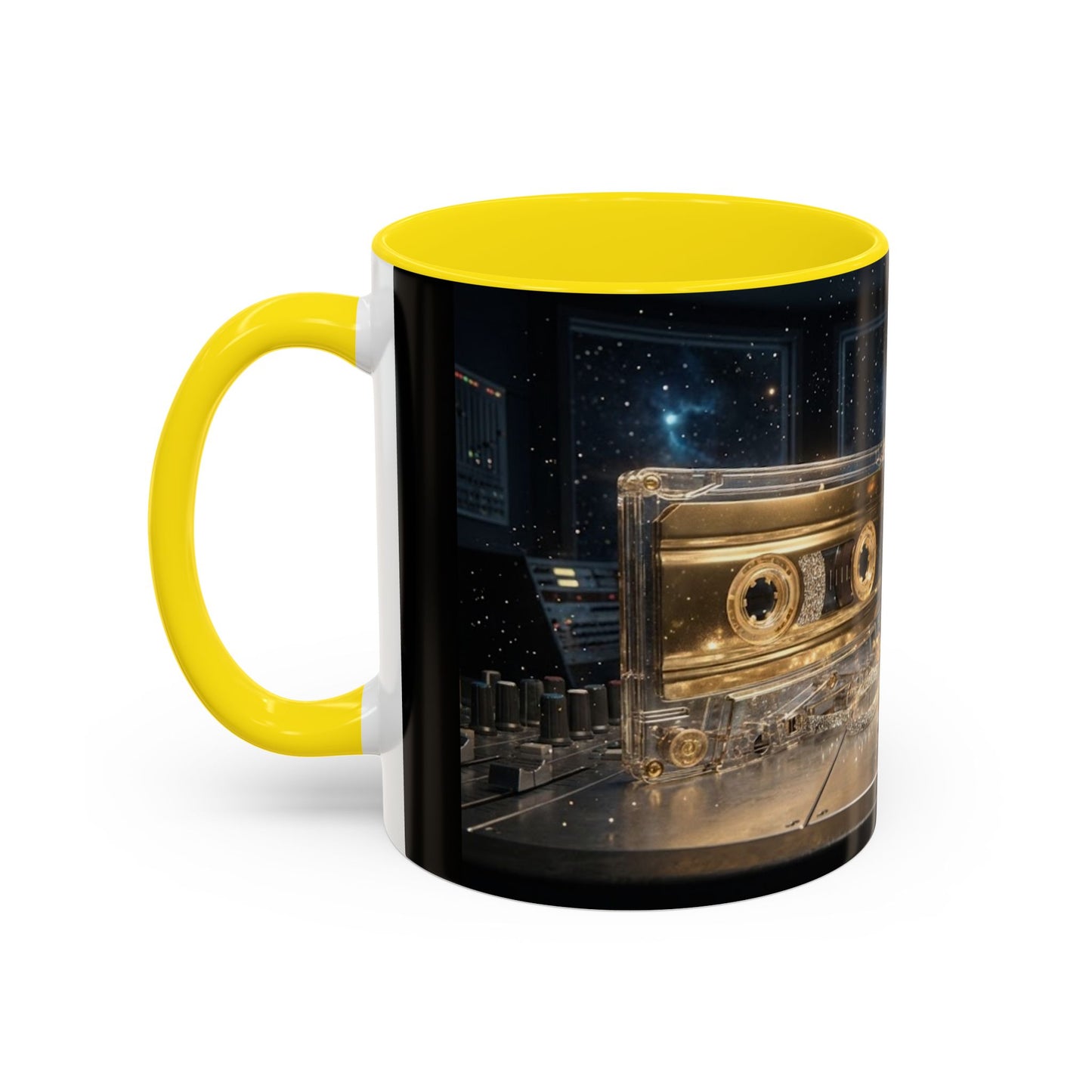 Golden Cassette Galaxy Mug – Retro Music Studio Coffee Cup (11oz)