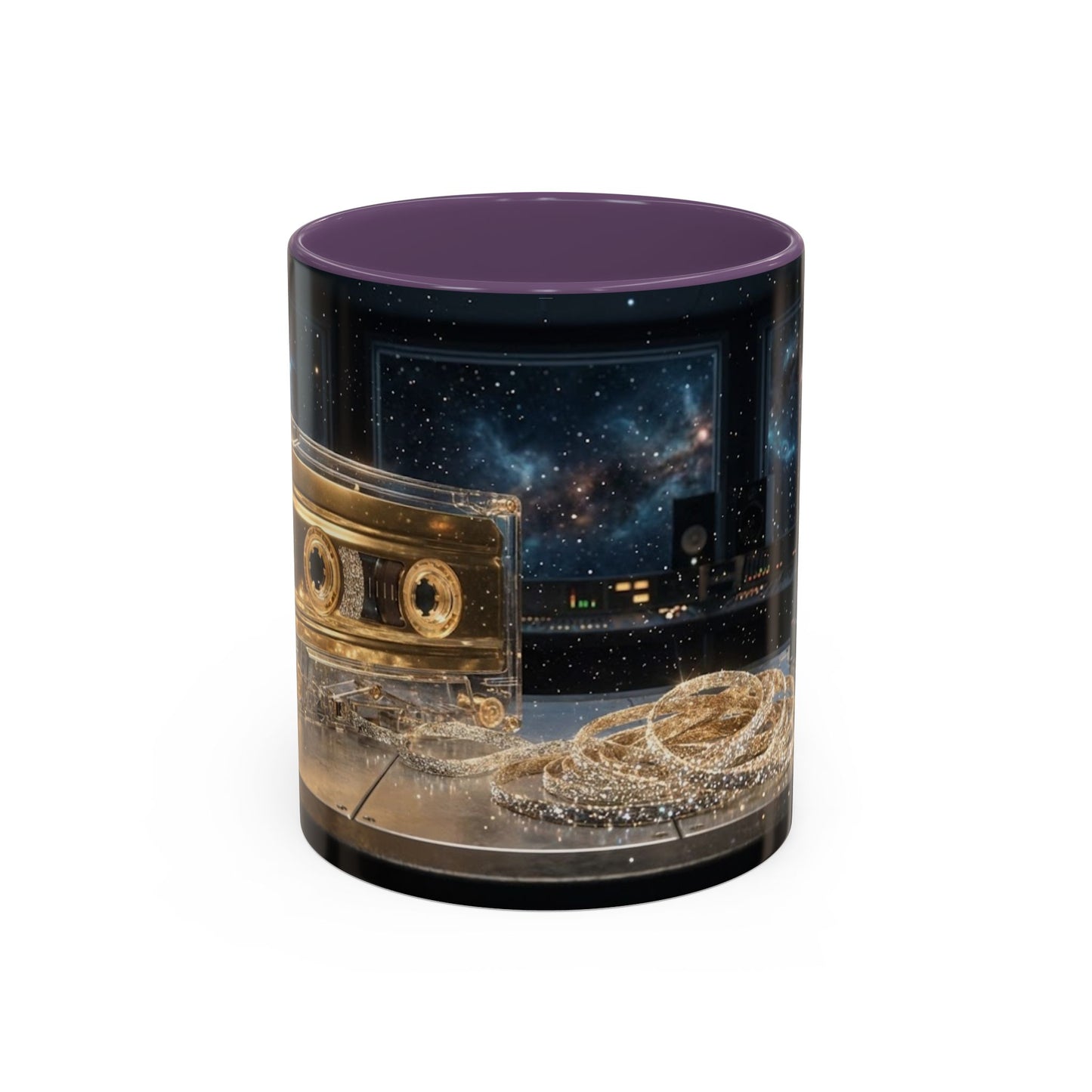 Golden Cassette Galaxy Mug – Retro Music Studio Coffee Cup (11oz)
