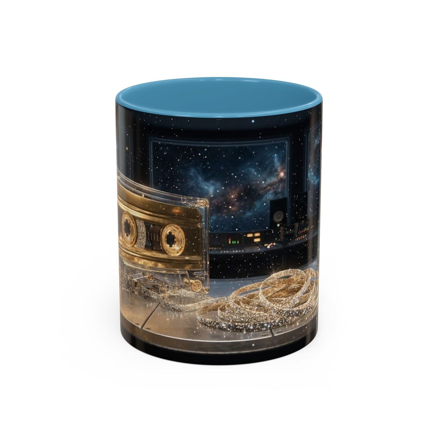 Golden Cassette Galaxy Mug – Retro Music Studio Coffee Cup (11oz)