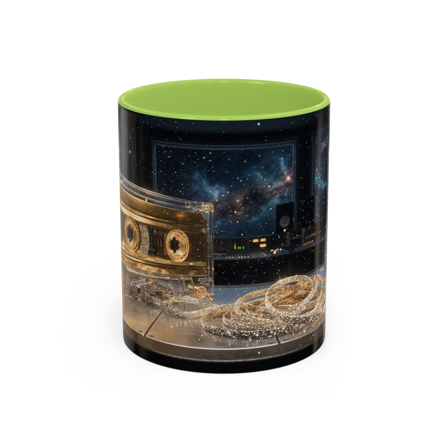 Golden Cassette Galaxy Mug – Retro Music Studio Coffee Cup (11oz)