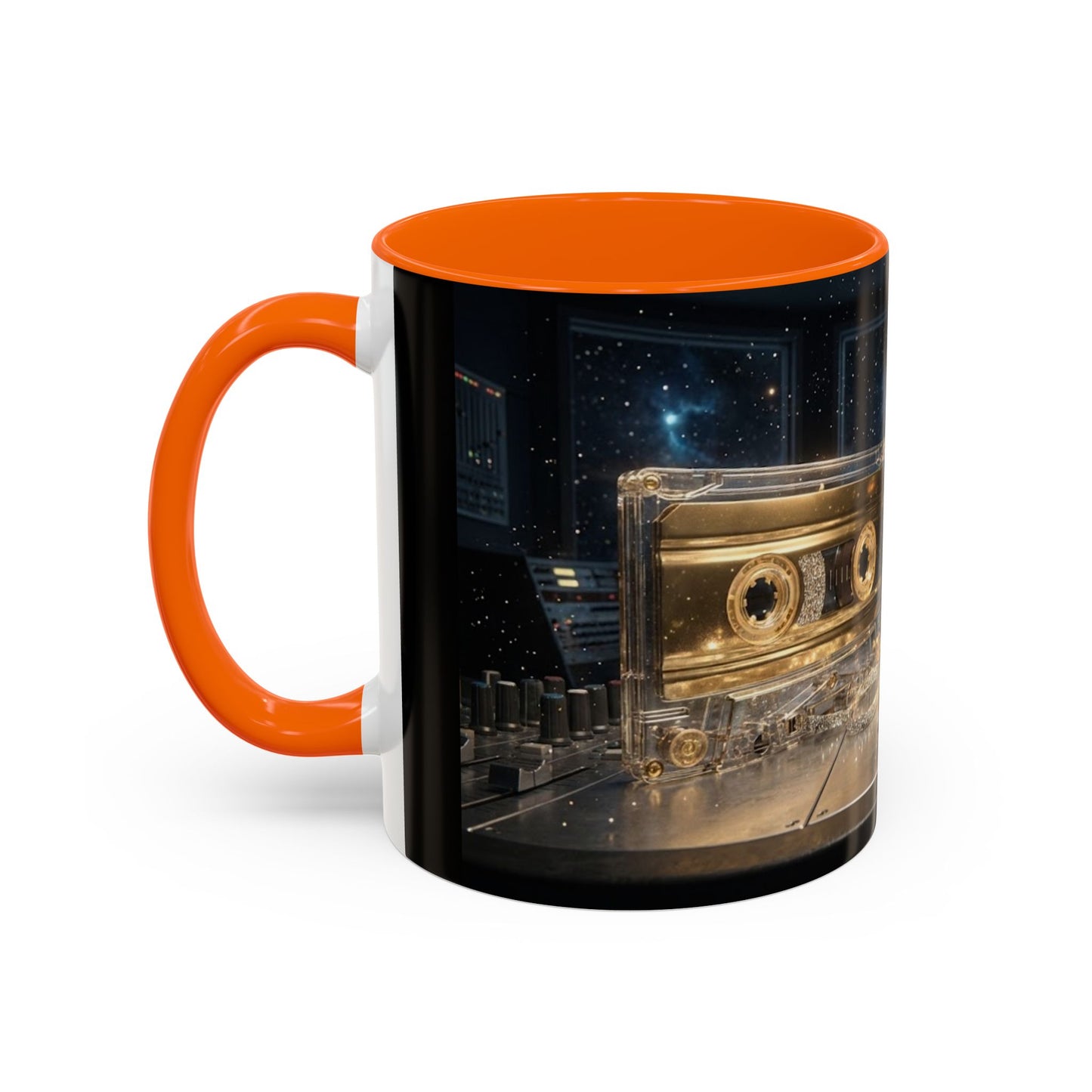 Golden Cassette Galaxy Mug – Retro Music Studio Coffee Cup (11oz)