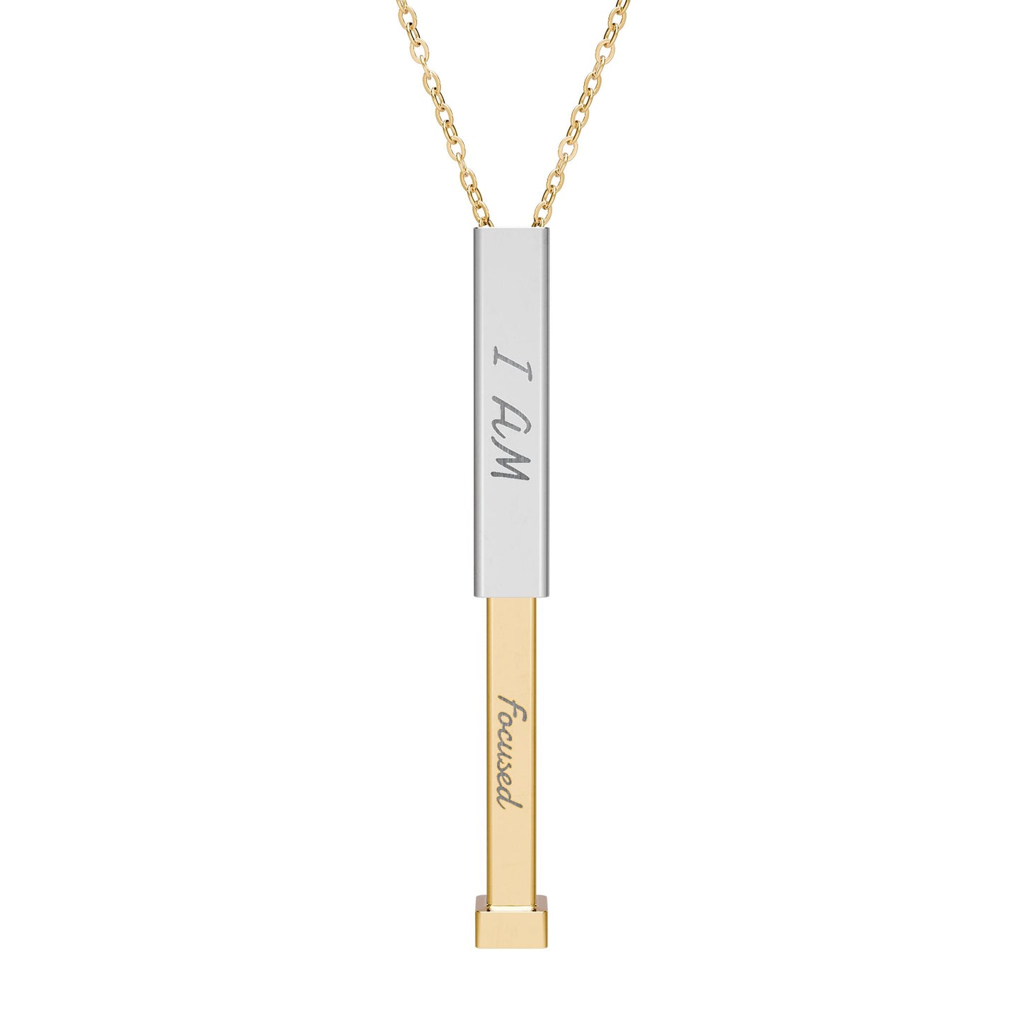 I AM Focused Hidden Message Necklace – Sliding Bar Pendant with Secret Engraving