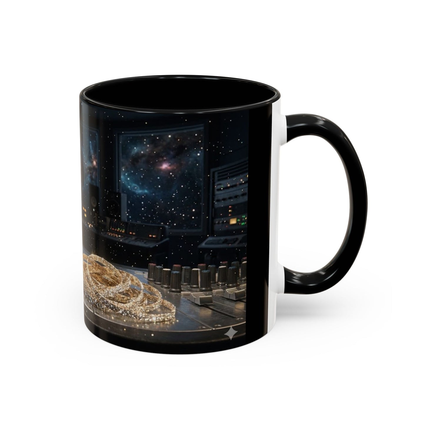 Golden Cassette Galaxy Mug – Retro Music Studio Coffee Cup (11oz)