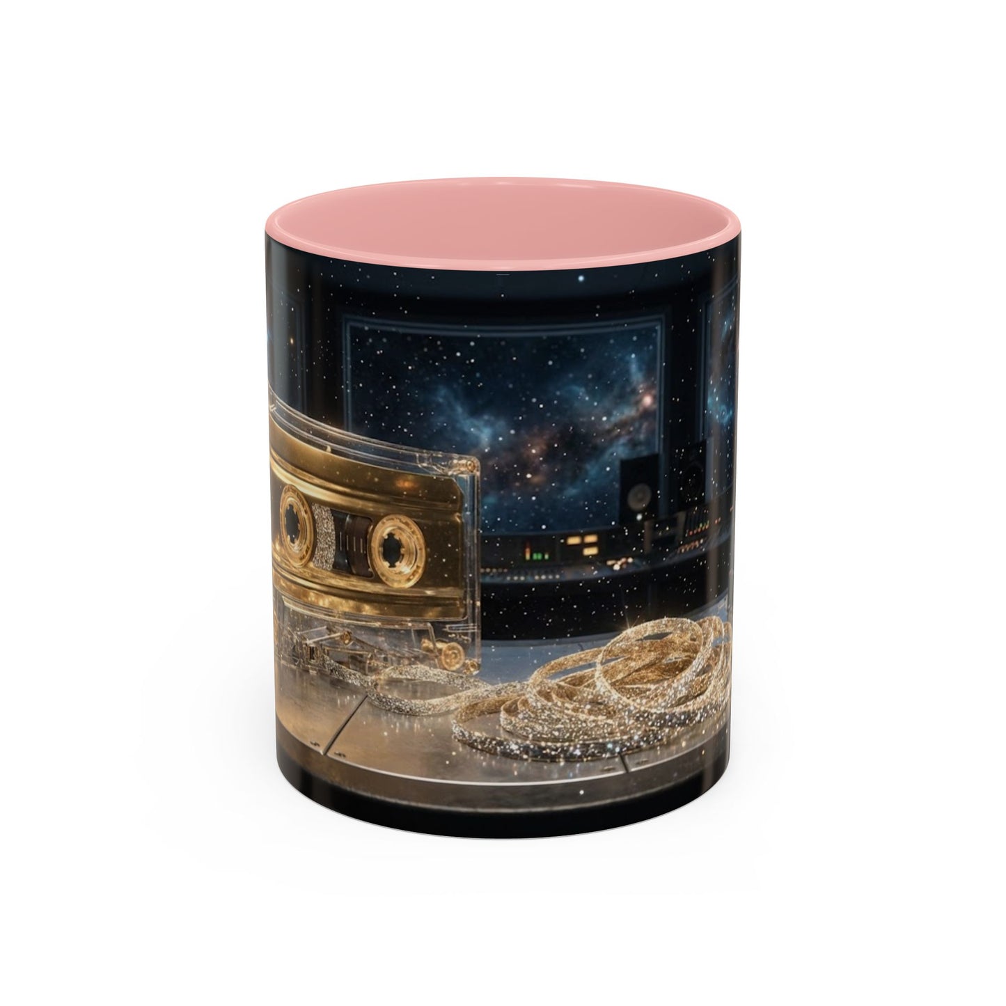 Golden Cassette Galaxy Mug – Retro Music Studio Coffee Cup (11oz)