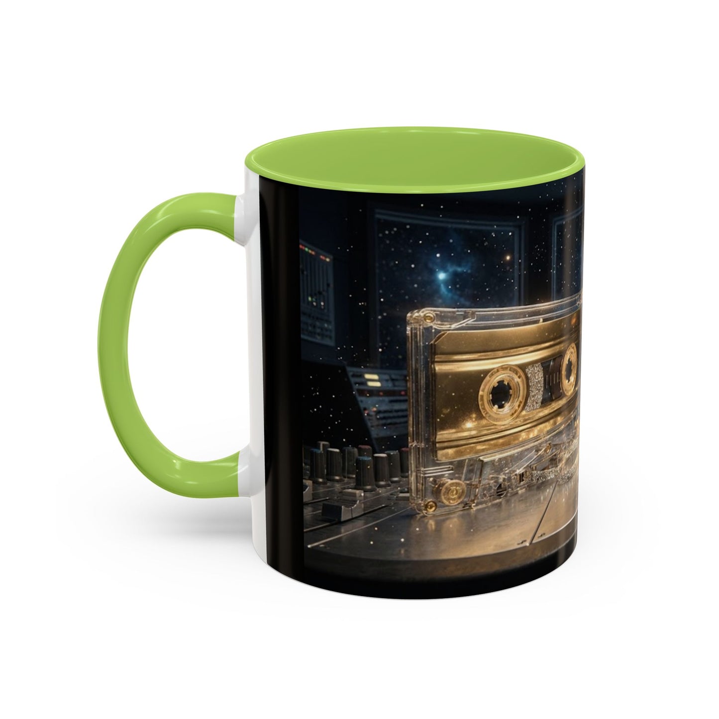 Golden Cassette Galaxy Mug – Retro Music Studio Coffee Cup (11oz)