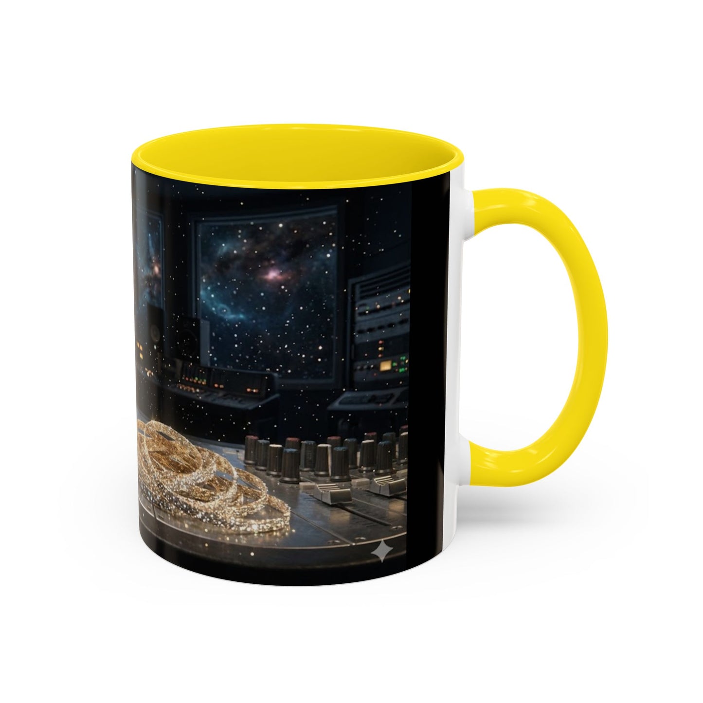 Golden Cassette Galaxy Mug – Retro Music Studio Coffee Cup (11oz)