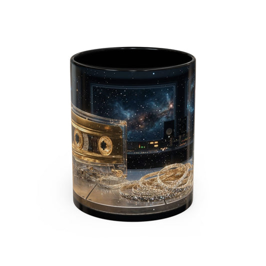 Golden Cassette Galaxy Mug – Retro Music Studio Coffee Cup (11oz)