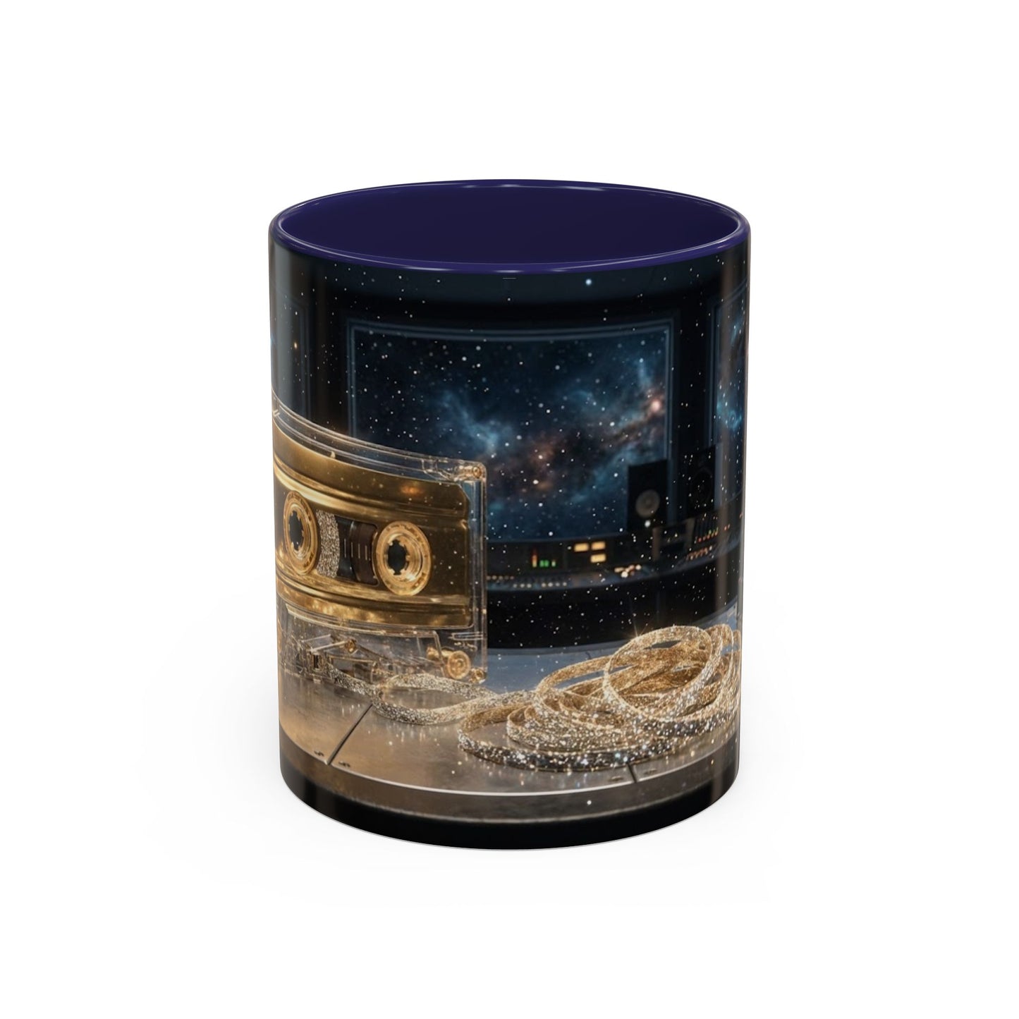 Golden Cassette Galaxy Mug – Retro Music Studio Coffee Cup (11oz)