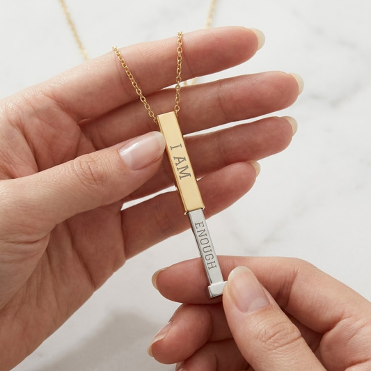 I AM Enough Hidden Message Necklace – Affirmation Pendant (18K Gold / Stainless Steel)