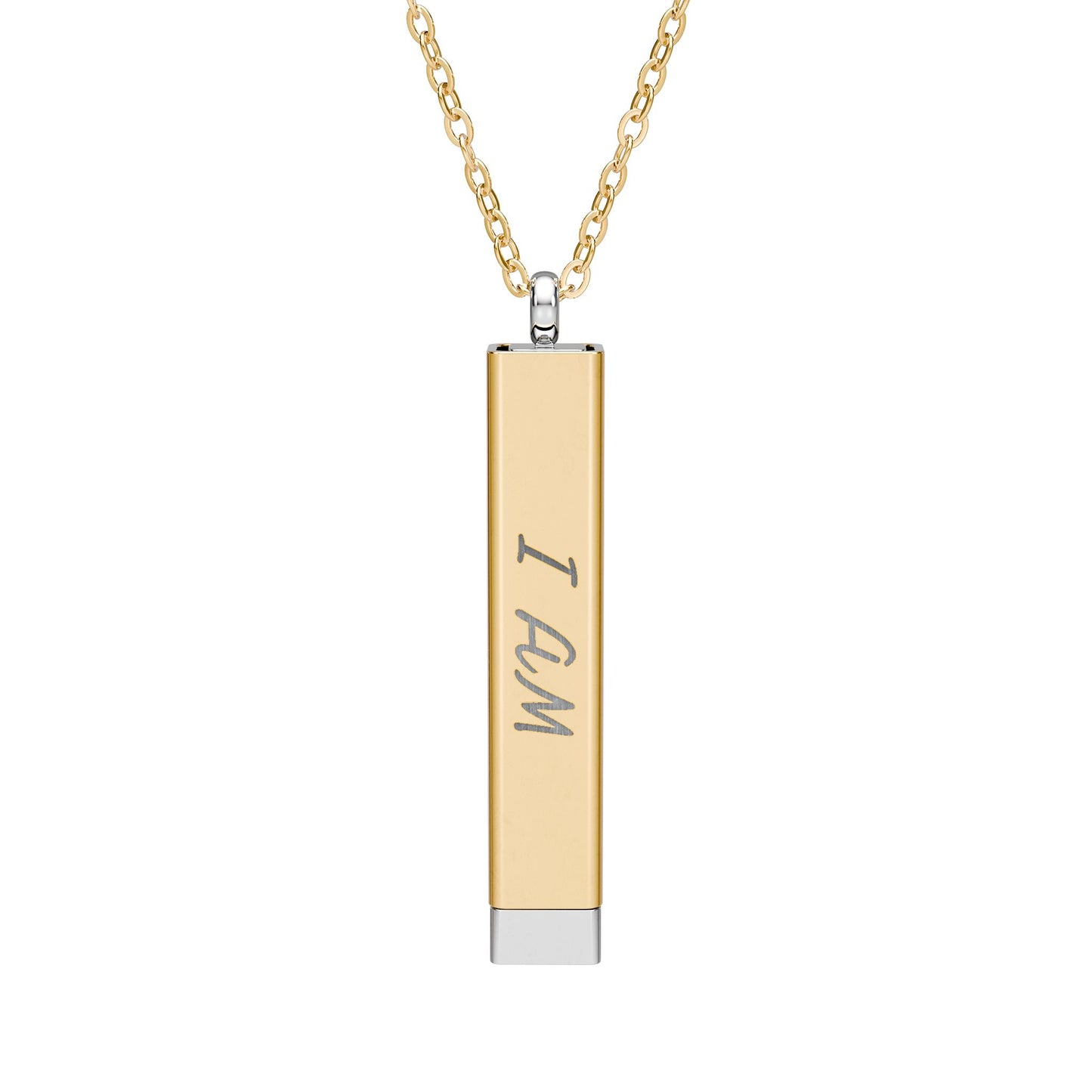 I AM Focused Hidden Message Necklace – Sliding Bar Pendant with Secret Engraving