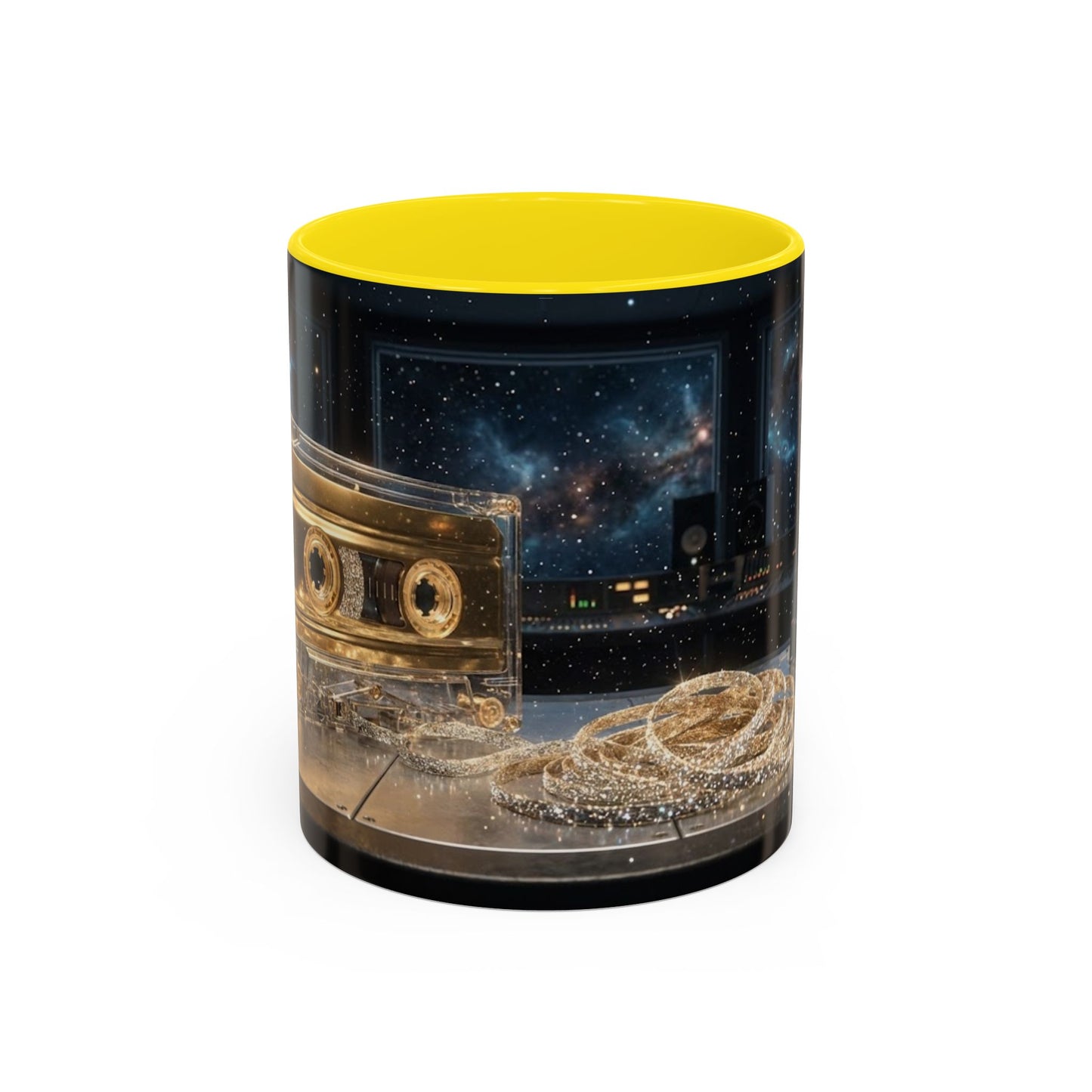 Golden Cassette Galaxy Mug – Retro Music Studio Coffee Cup (11oz)