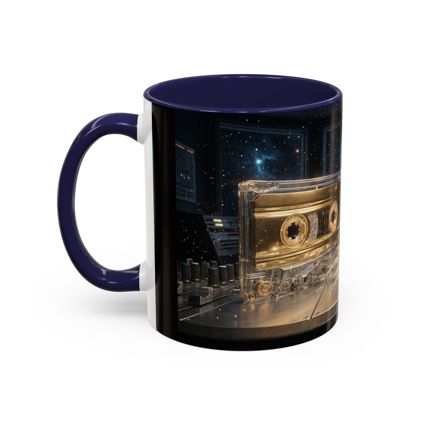 Golden Cassette Galaxy Mug – Retro Music Studio Coffee Cup (11oz)