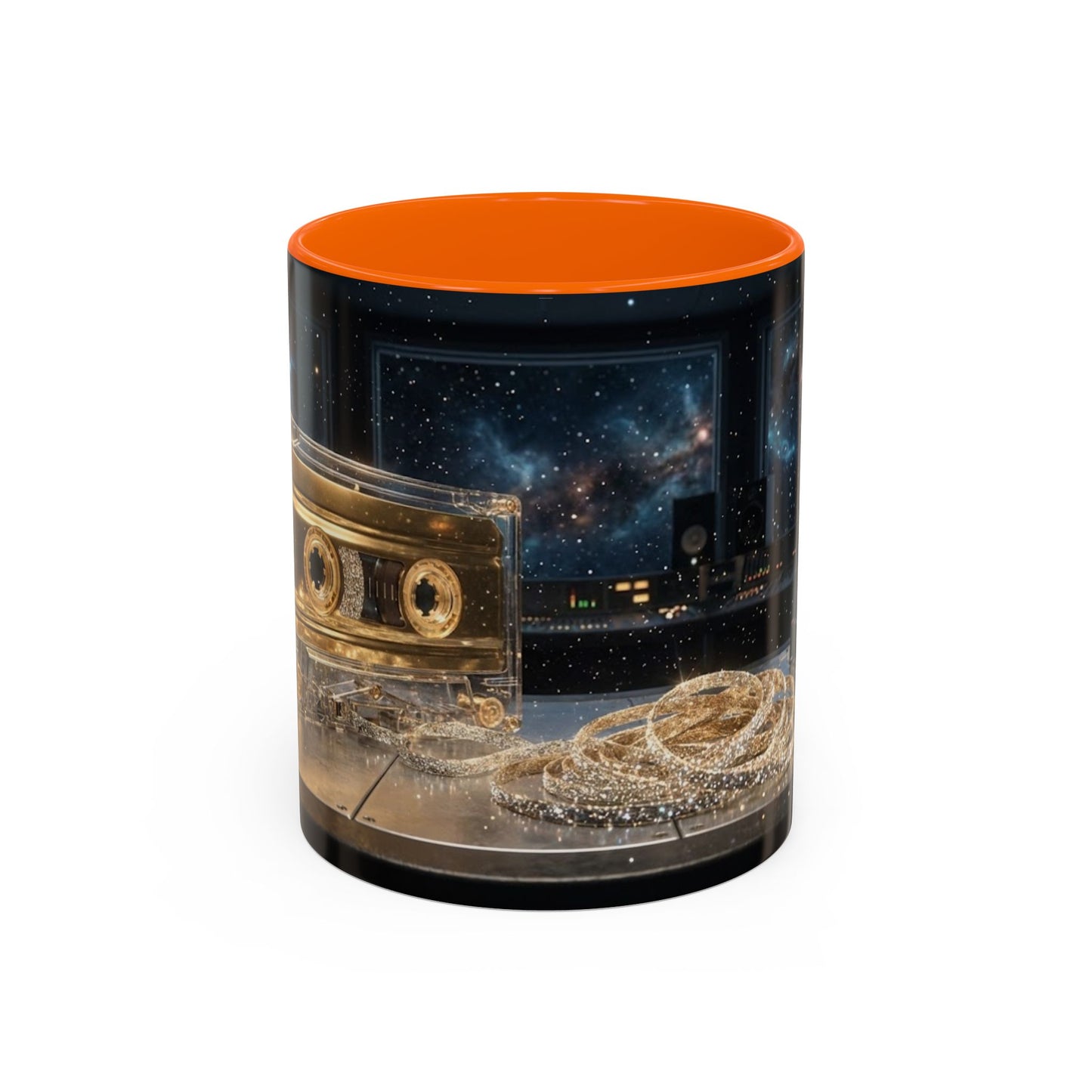 Golden Cassette Galaxy Mug – Retro Music Studio Coffee Cup (11oz)
