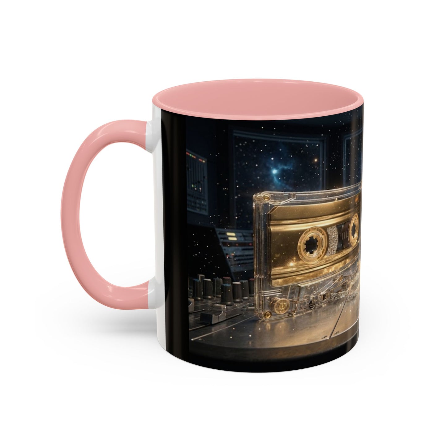 Golden Cassette Galaxy Mug – Retro Music Studio Coffee Cup (11oz)
