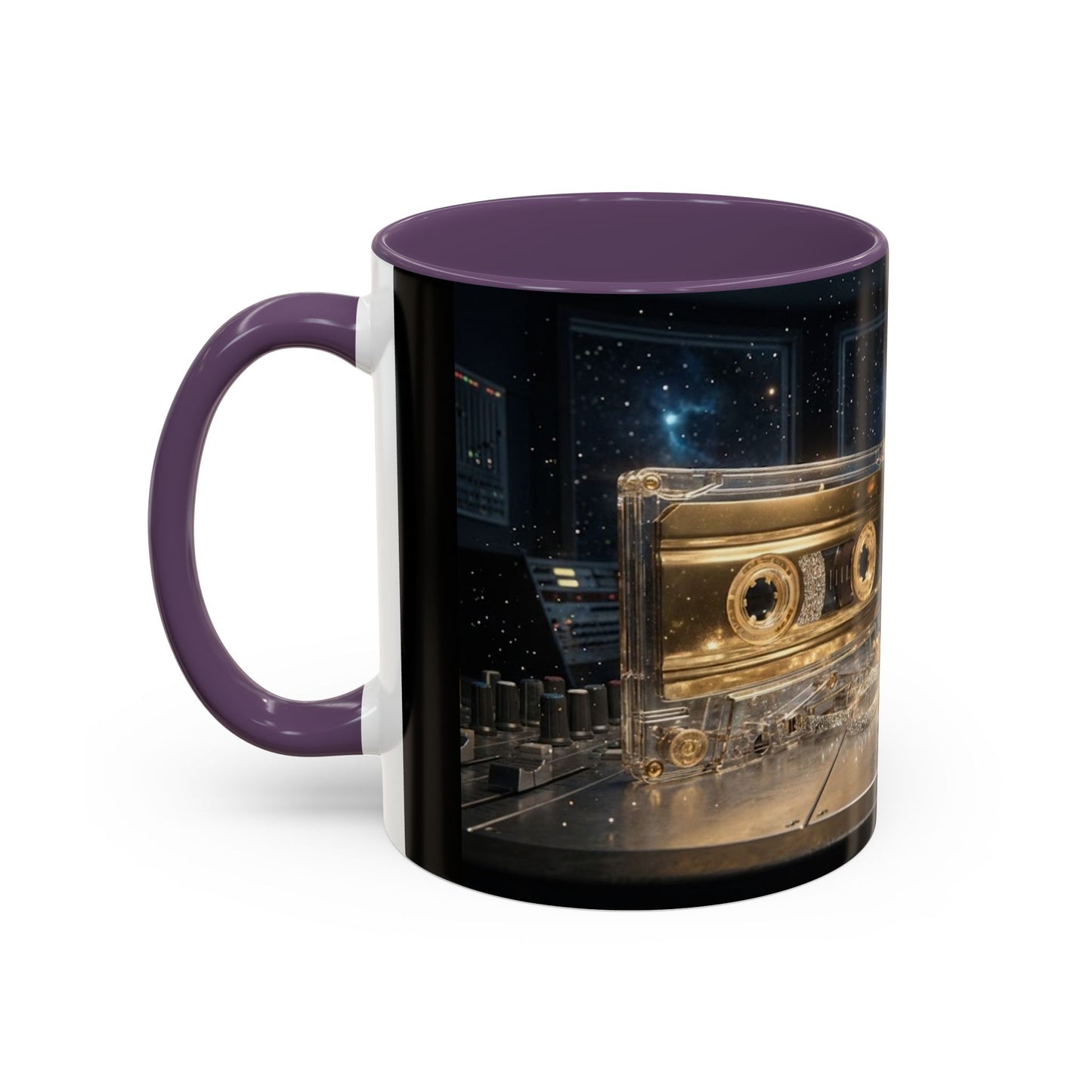 Golden Cassette Galaxy Mug – Retro Music Studio Coffee Cup (11oz)