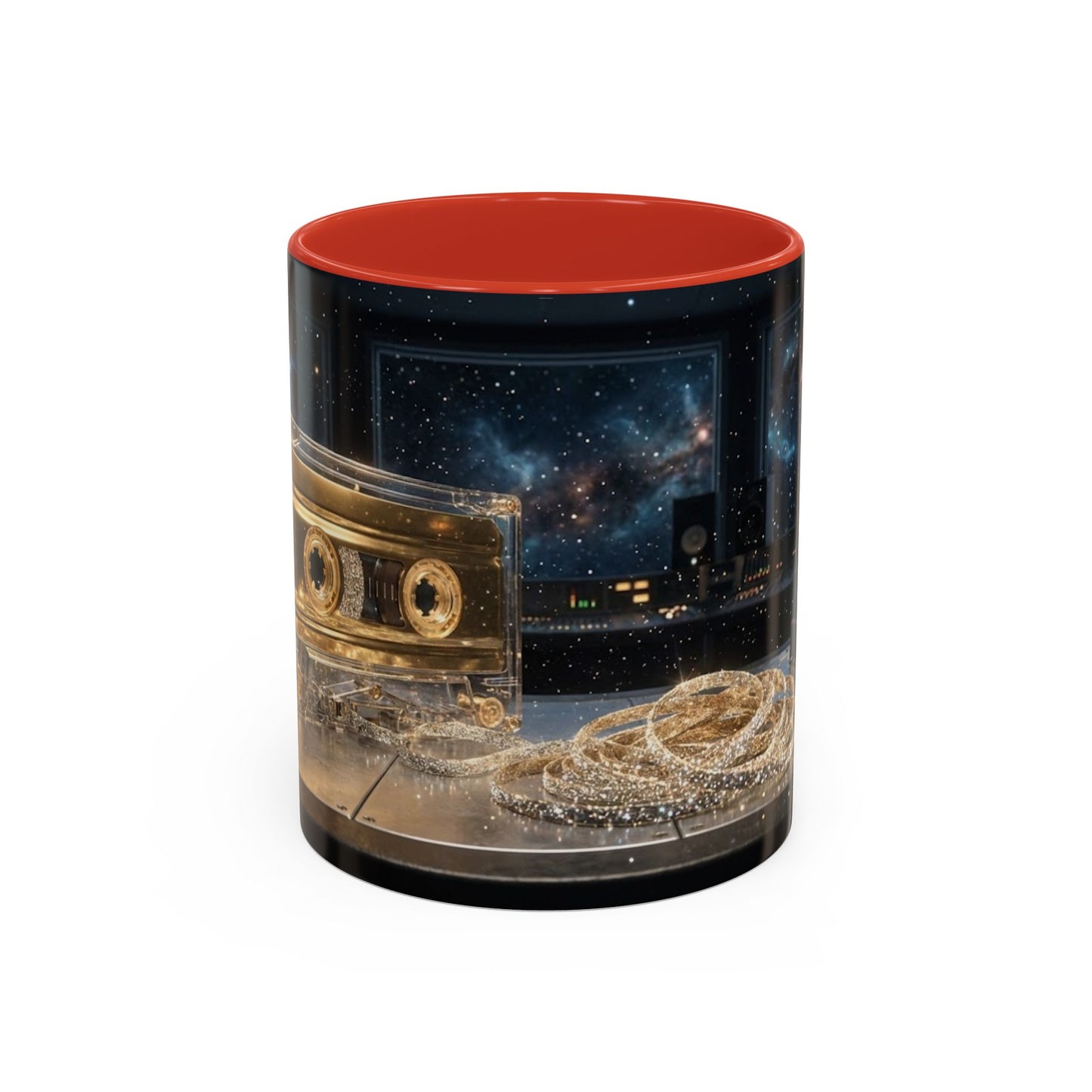Golden Cassette Galaxy Mug – Retro Music Studio Coffee Cup (11oz)